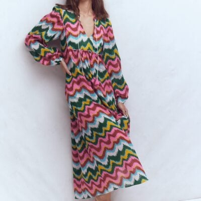 Boden Boho Tie Neck Kaftan Dress