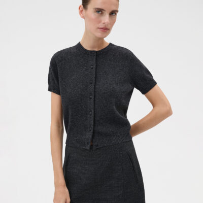 Oroton Short Sleeve Wool Crew Cardigan