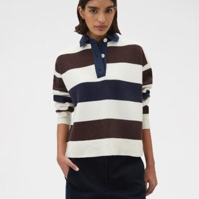 Oroton Contrast Collar Rugby Knit Top