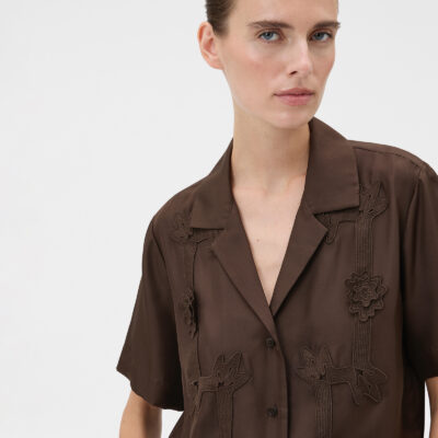 Oroton Ribbon Trim Silk Camp Shirt