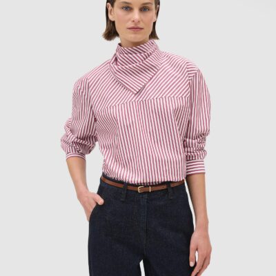 Oroton Scarf Tie Stripe Shirt