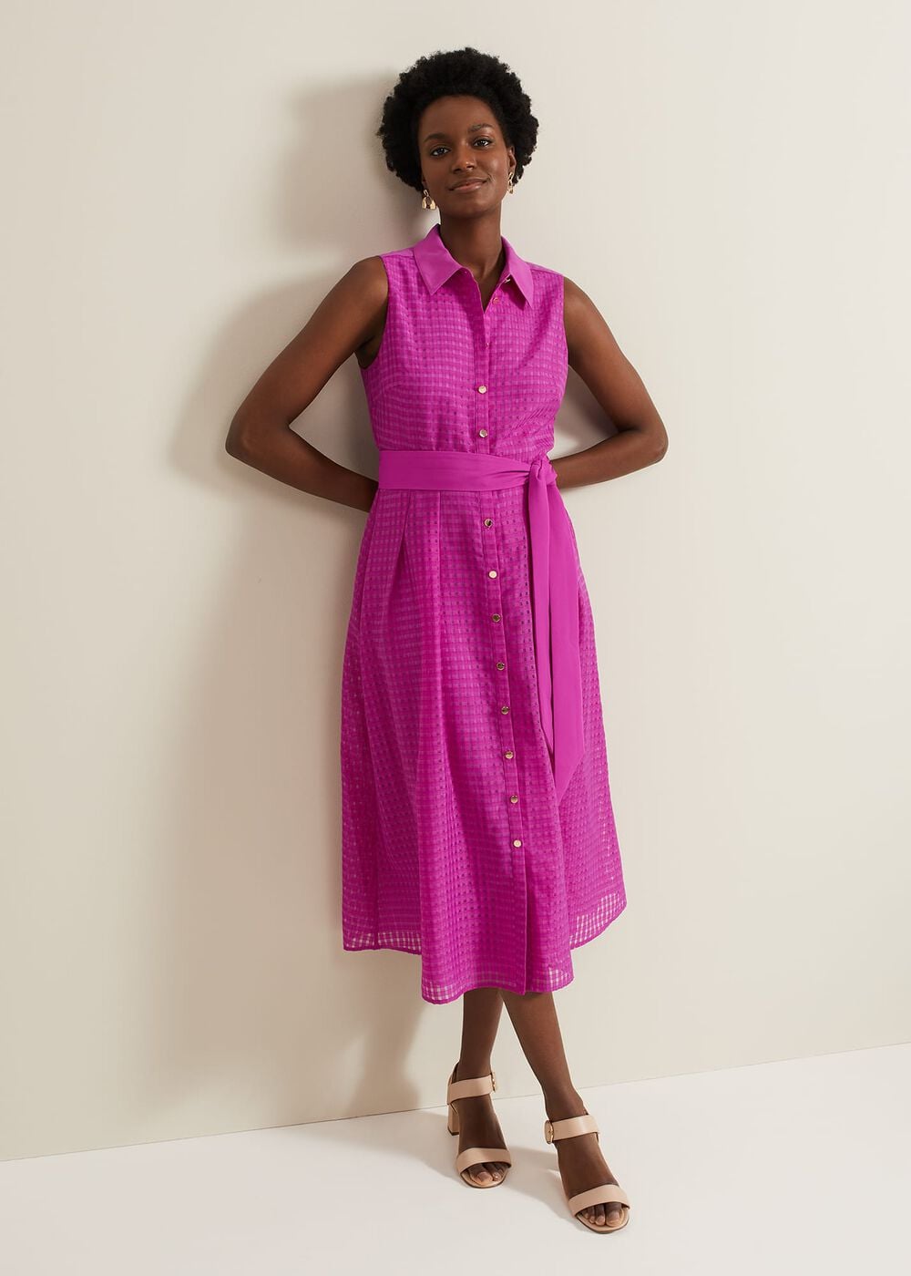 Phase Eight Carey Sleeveless Check Midi Dress