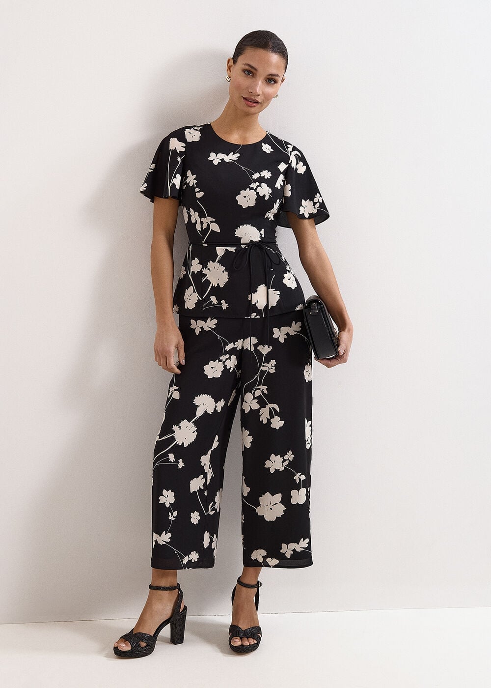 Phase Eight Jolie Black Floral Peplum Jumpsuit