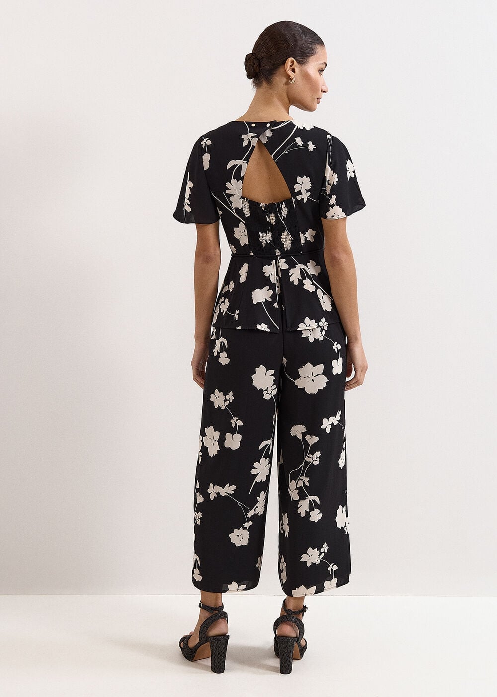 Phase Eight Jolie Black Floral Peplum Jumpsuit