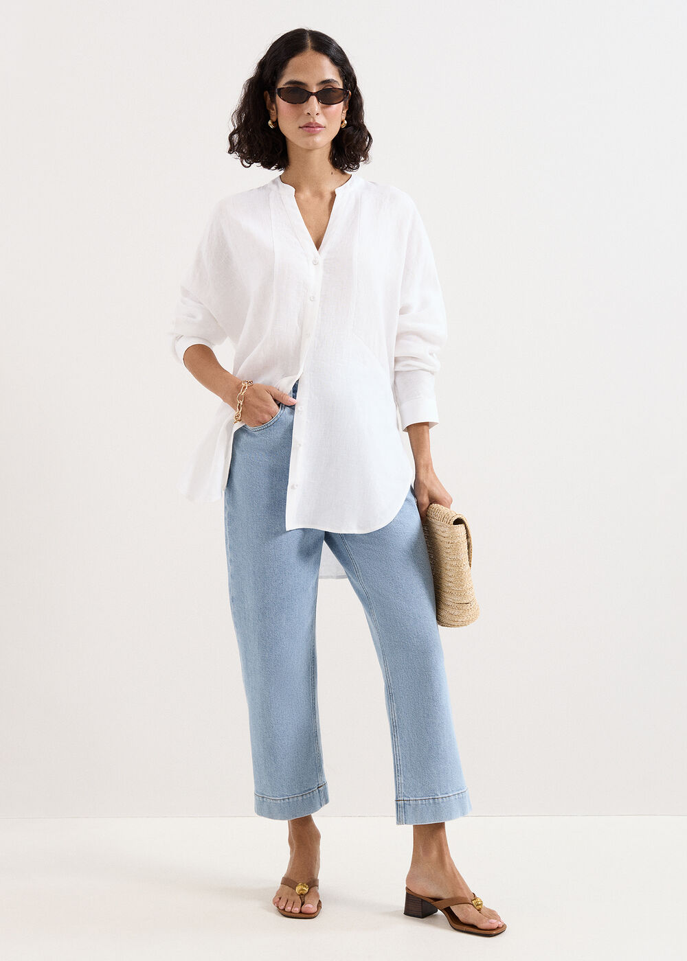 Phase Eight Mathilde White Linen Longline Shirt