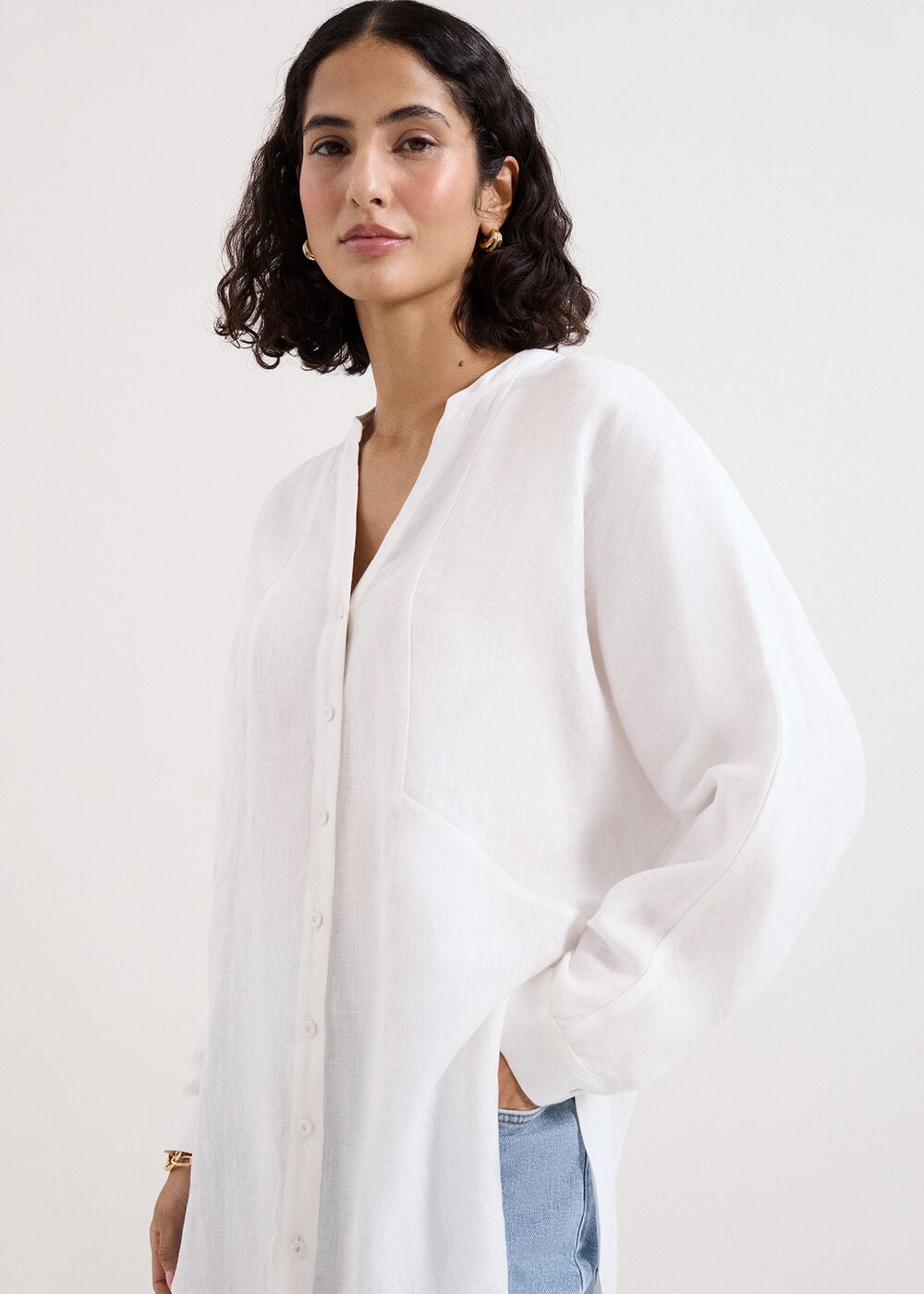 Phase Eight Mathilde White Linen Longline Shirt