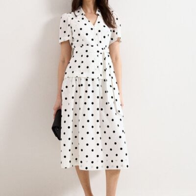 Phase Eight Petite Adele Black and Ivory Spot Dress