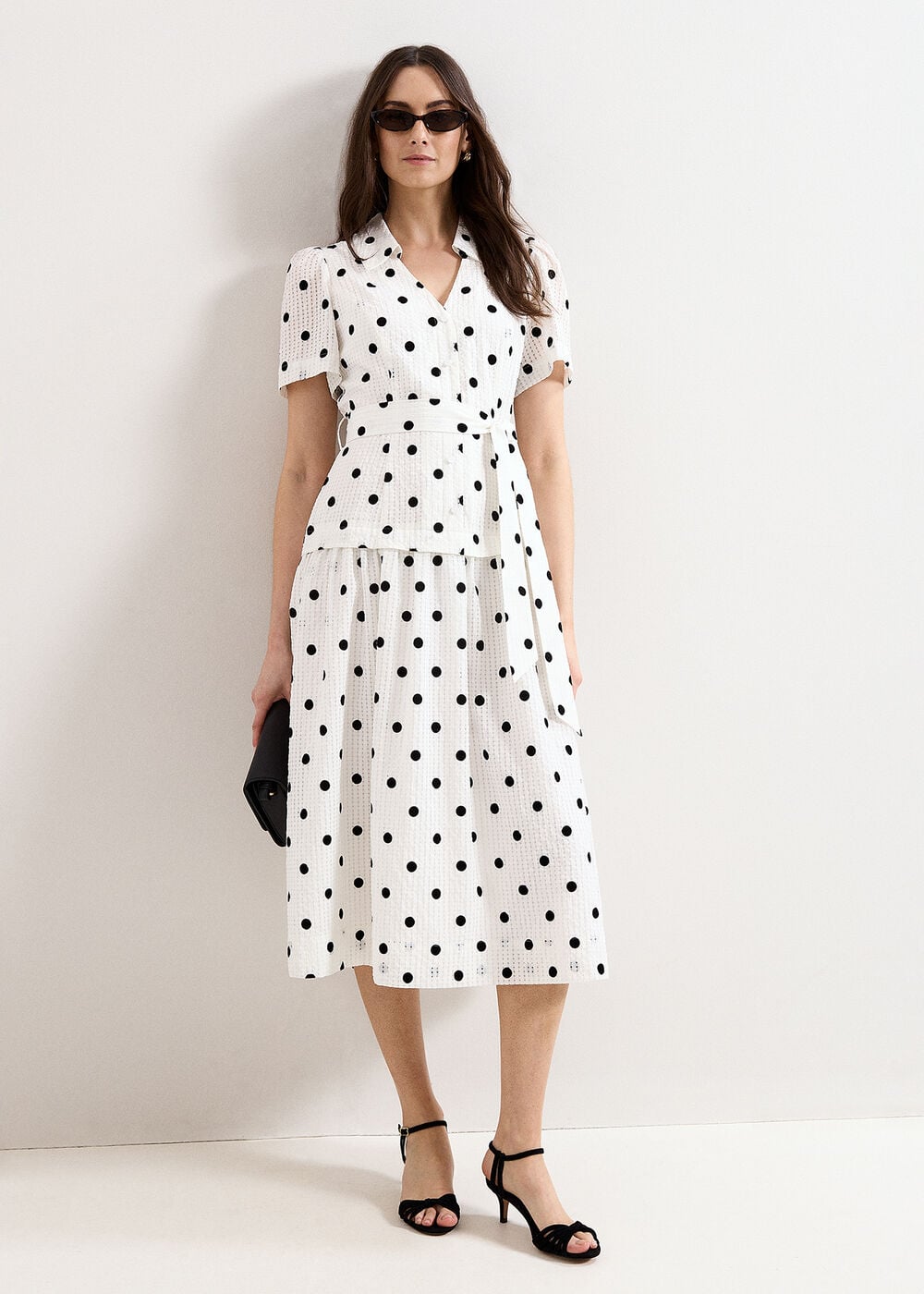 Phase Eight Petite Adele Black and Ivory Spot Dress