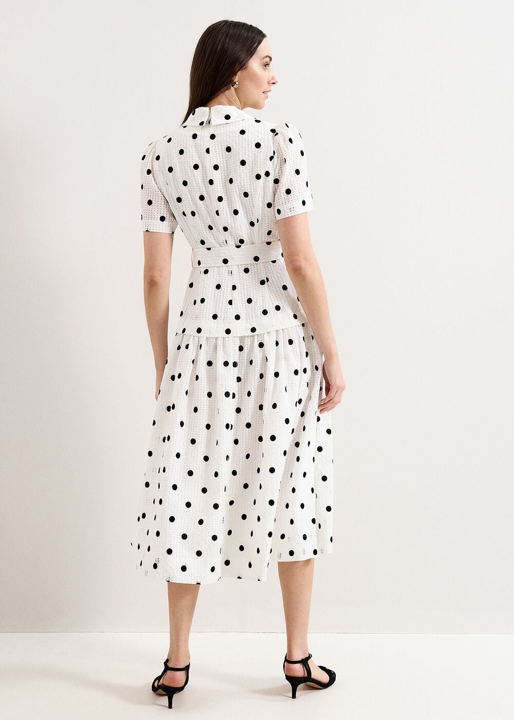 Phase Eight Petite Adele Black and Ivory Spot Dress