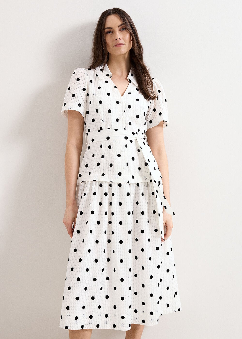 Phase Eight Petite Adele Black and Ivory Spot Dress