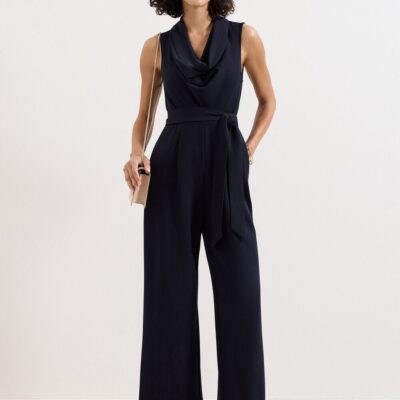 Phase Eight Petite Emry Navy Cowl Neck Jumpsuit