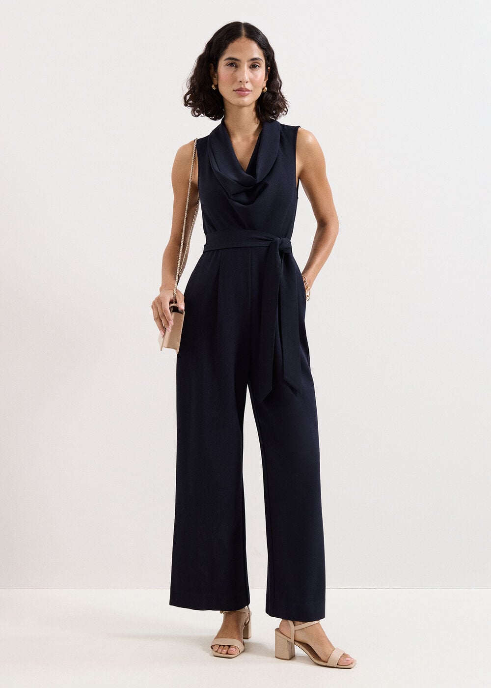 Phase Eight Petite Emry Navy Cowl Neck Jumpsuit