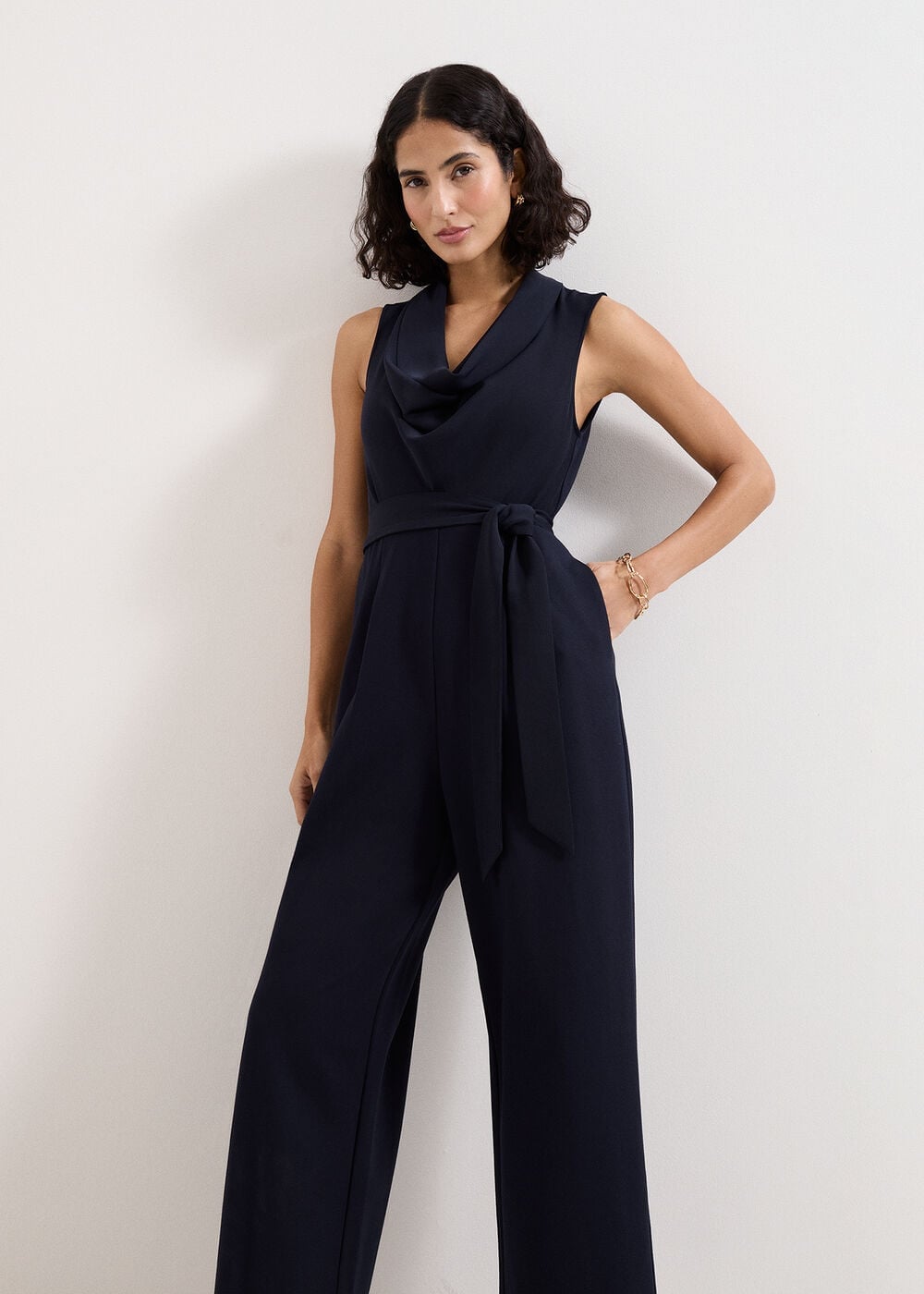 Phase Eight Petite Emry Navy Cowl Neck Jumpsuit