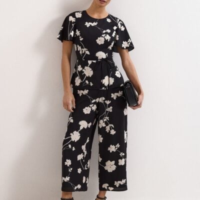 Phase Eight Petite Jolie Black Floral Peplum Jumpsuit