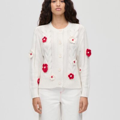 Stine Goya Cotton Wool Yarn Crewneck Cable Cardigan