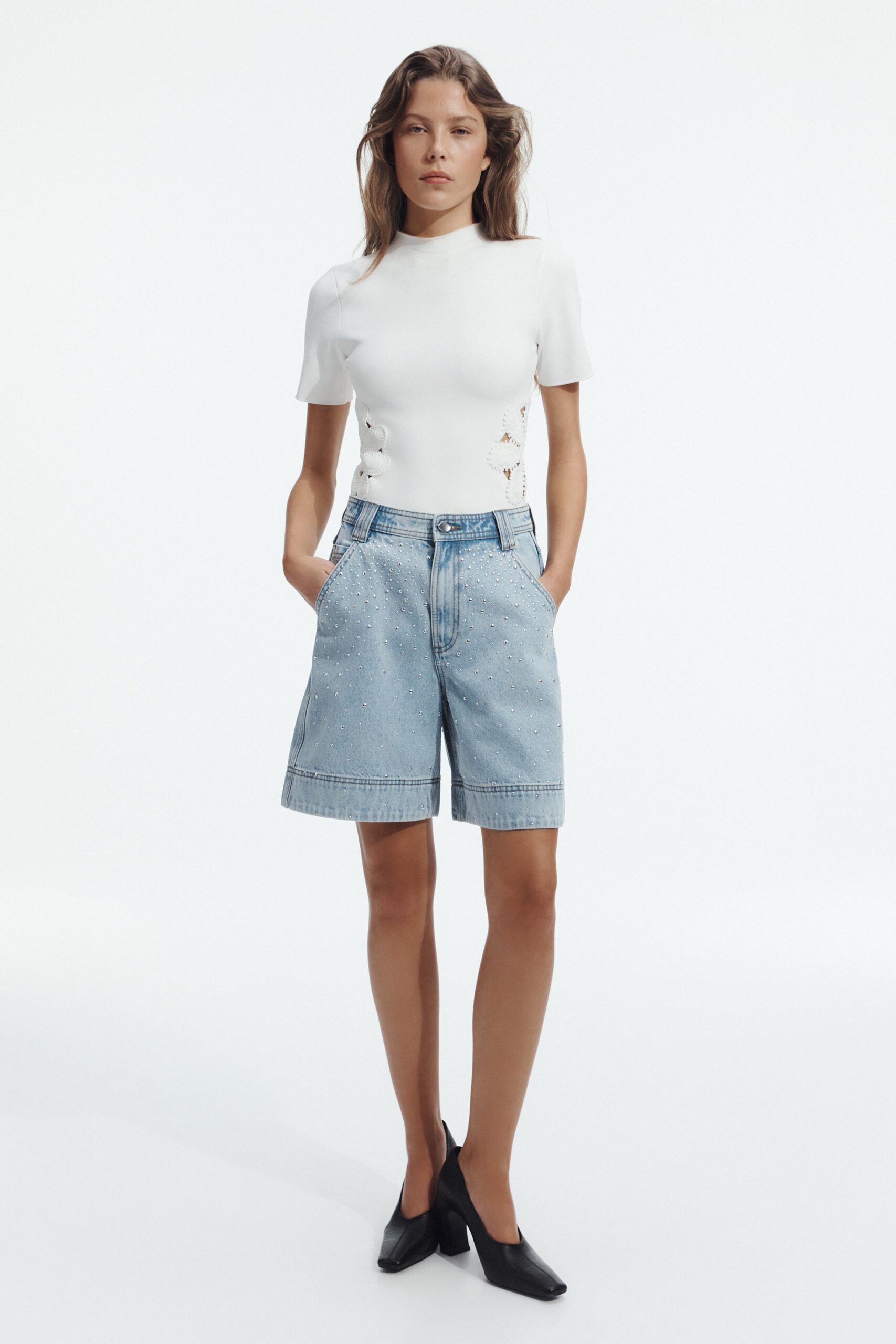 Aje Lucina Stud Denim Short - Image 1