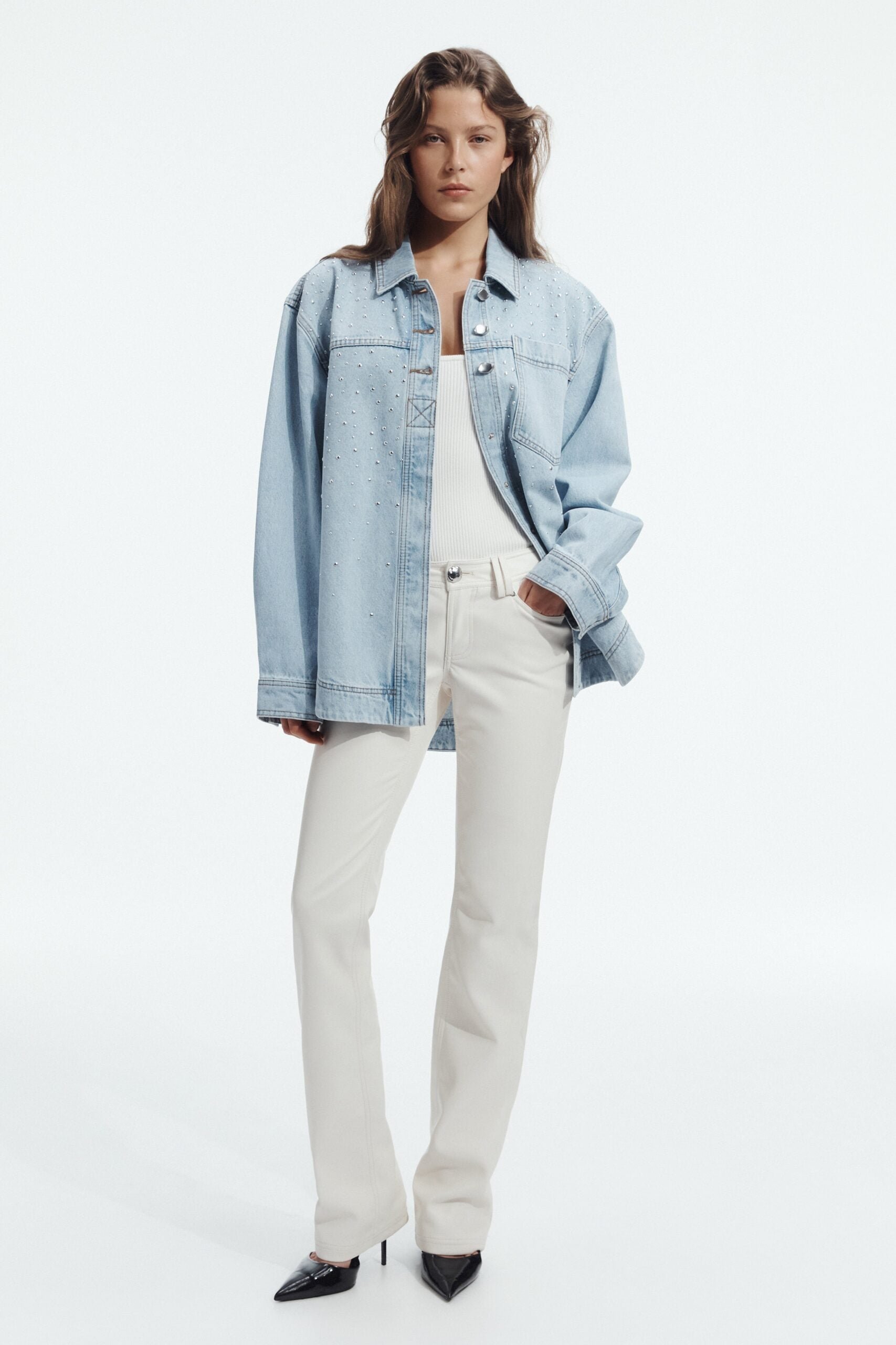Aje Lucina Stud Denim Shirt - Image 1