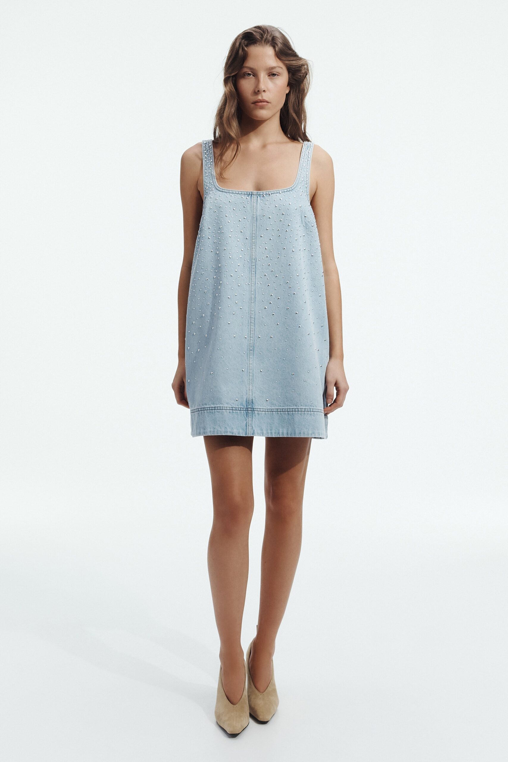 Aje Lucina Stud Denim Mini Dress - Image 1
