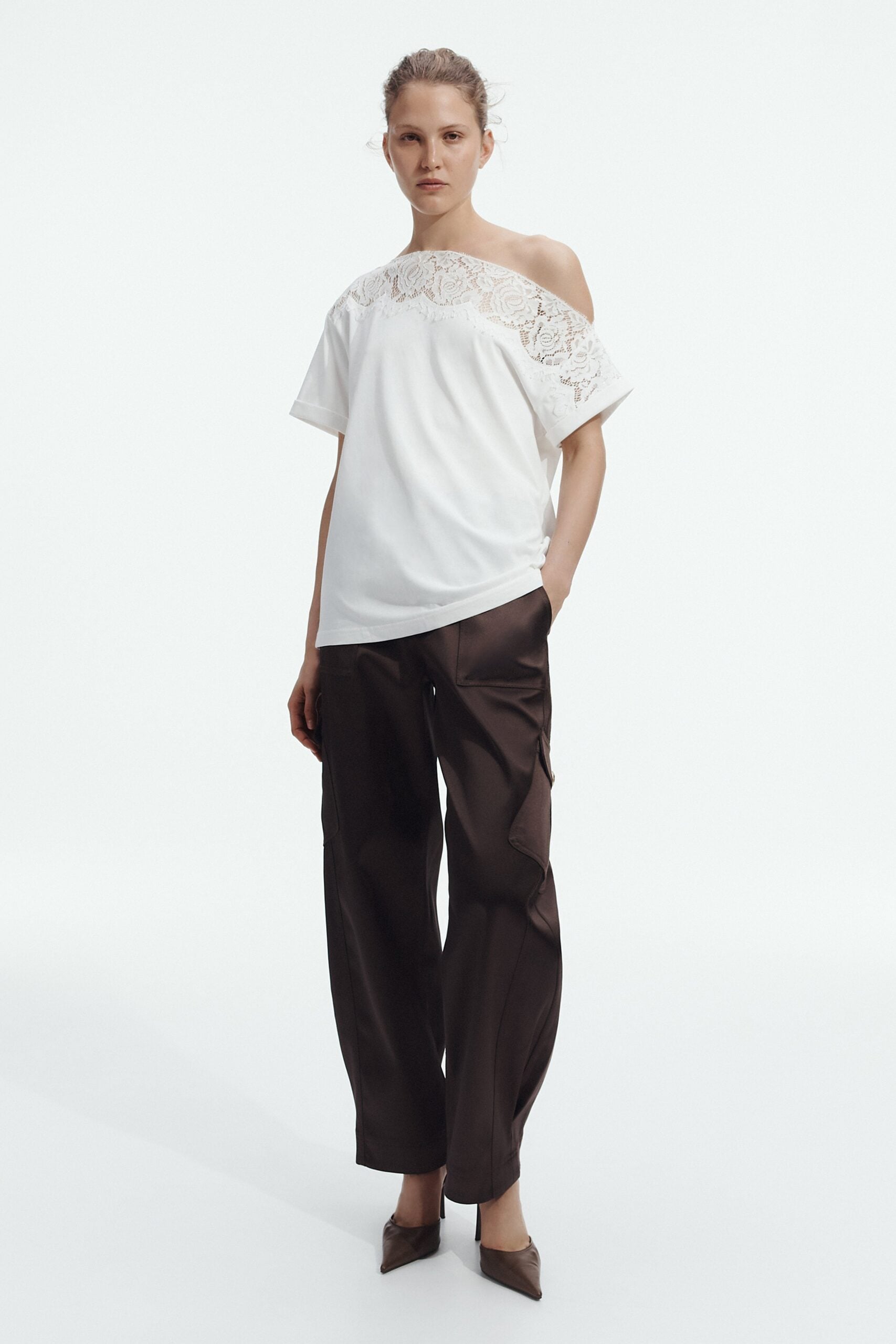 Aje Ivana Lace Neck Tee - Image 1