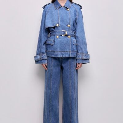 Aje Voyage Cropped Denim Trench - Image 1