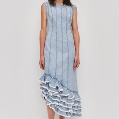 Aje Tia Ruffle Denim Midi Dress - Image 1