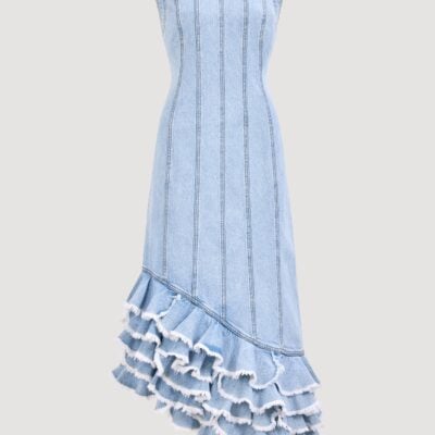 Aje Tia Ruffle Denim Midi Dress - Image 2