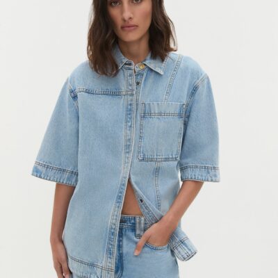 Aje Rylan Short Sleeve Denim Shirt - Image 1