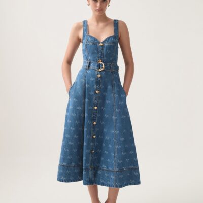 Aje Ratio Logo Denim Midi Dress - Image 1