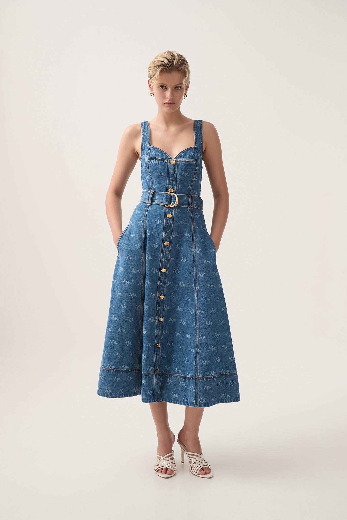 Aje Ratio Logo Denim Midi Dress - Image 1