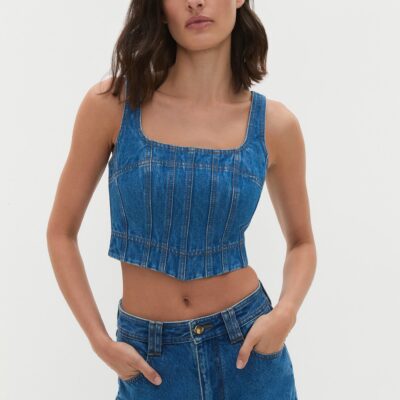 Aje Rainer Denim Longline Bustier - Image 1