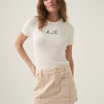 Aje Kya Contrast Denim Micro Skirt - Image 1