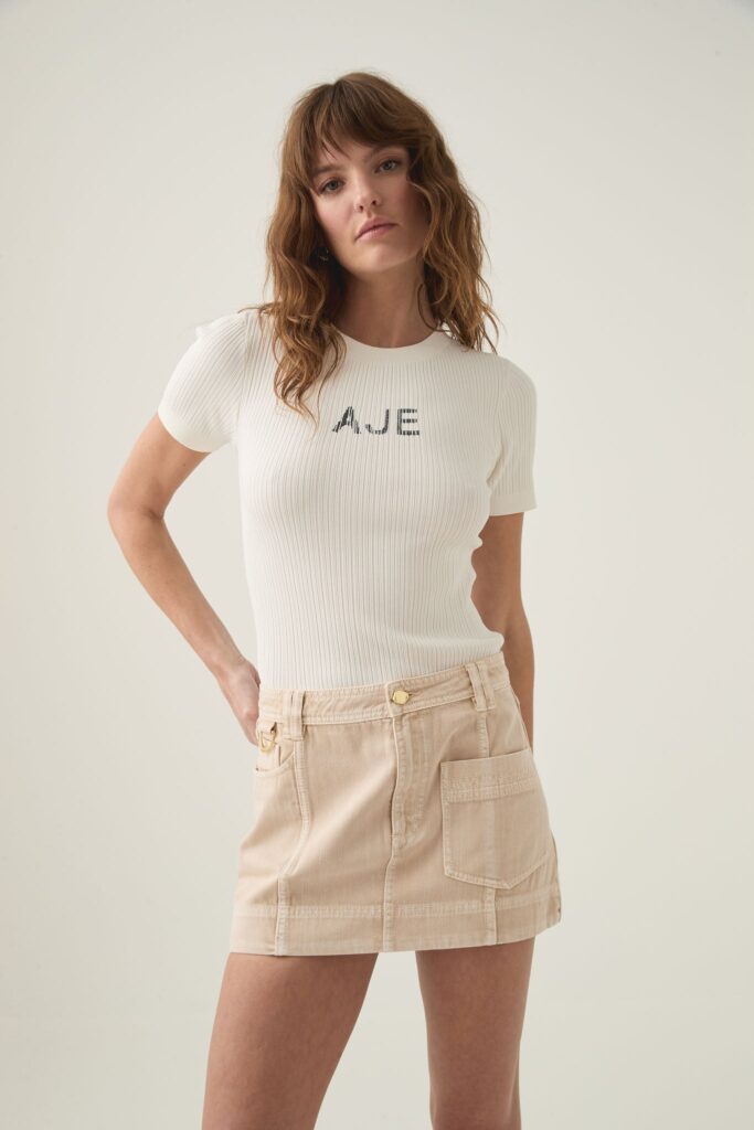 Aje Kya Contrast Denim Micro Skirt - Image 1