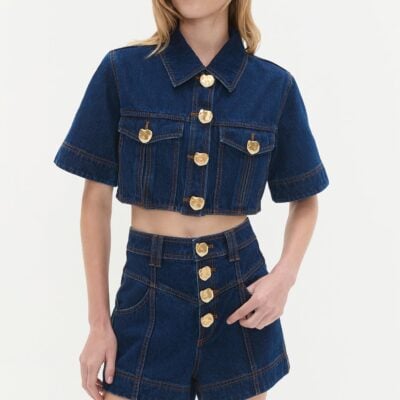 Aje Gianna Denim Cropped Top - Image 1
