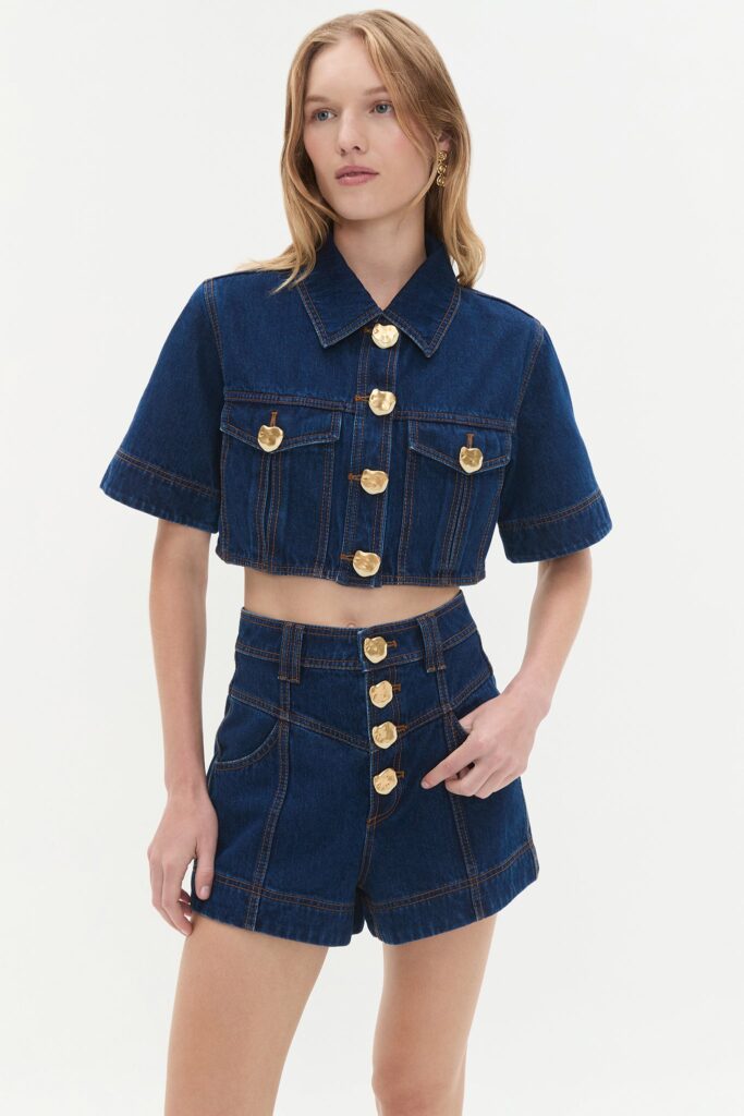 Aje Gianna Denim Cropped Top - Image 1
