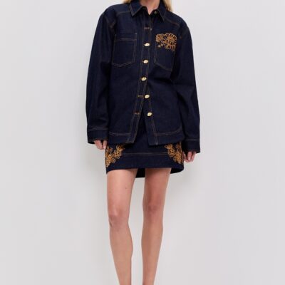 Aje Elora Embroidered Denim Shirt - Image 1