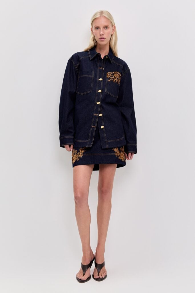 Aje Elora Embroidered Denim Shirt - Image 1