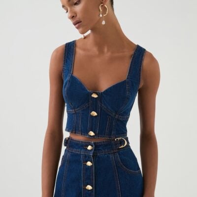 Aje Elena Denim Cropped Bustier - Image 1