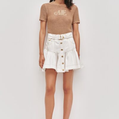 Aje Elena Belted Denim Mini Skirt - Image 1
