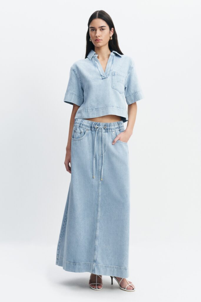Aje Margot Denim Maxi Skirt - Image 1