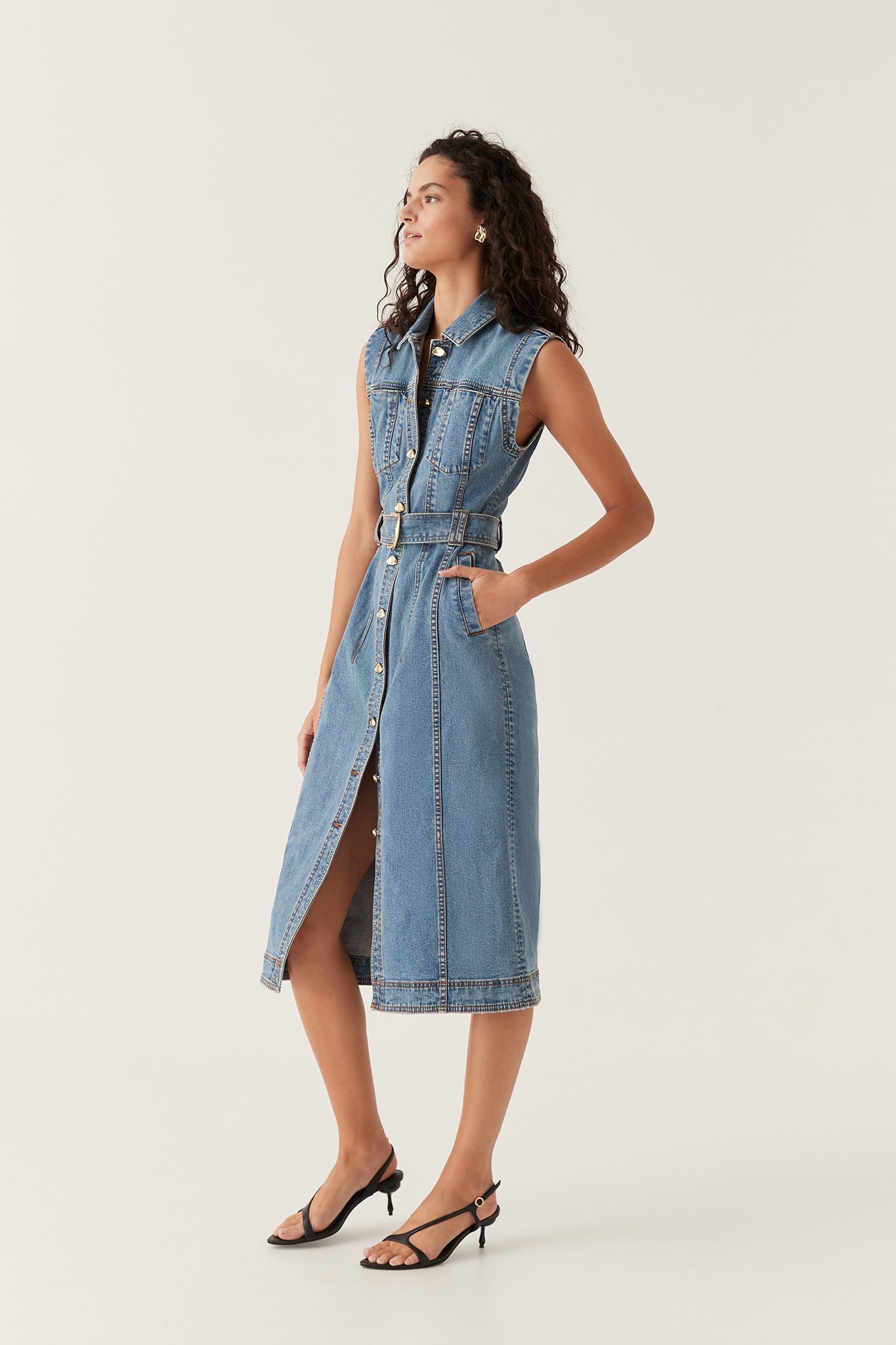 MNAJE200926190225105_3 Aje Darcie Denim Midi Dress - Image 3