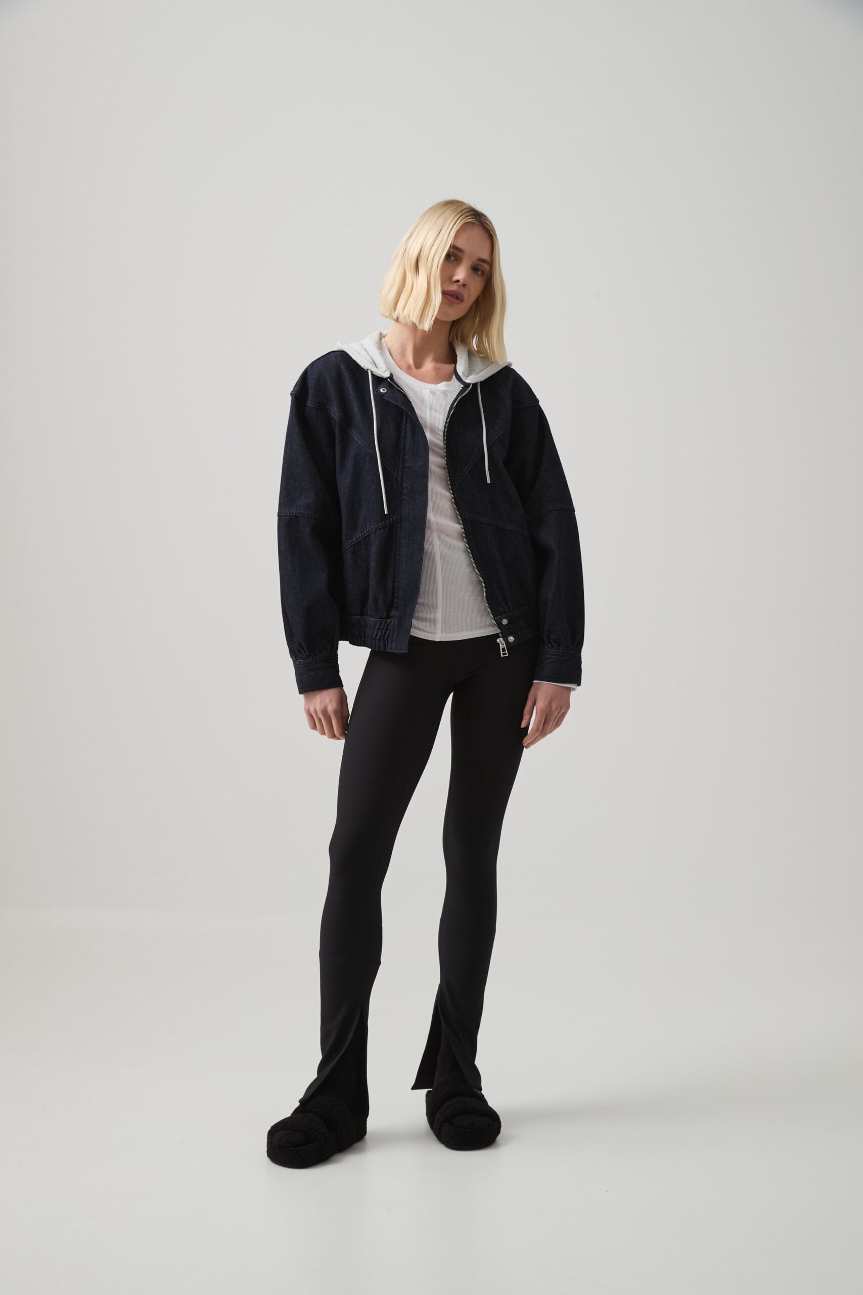 Aje Cropped Hooded Denim Jacket - Image 1