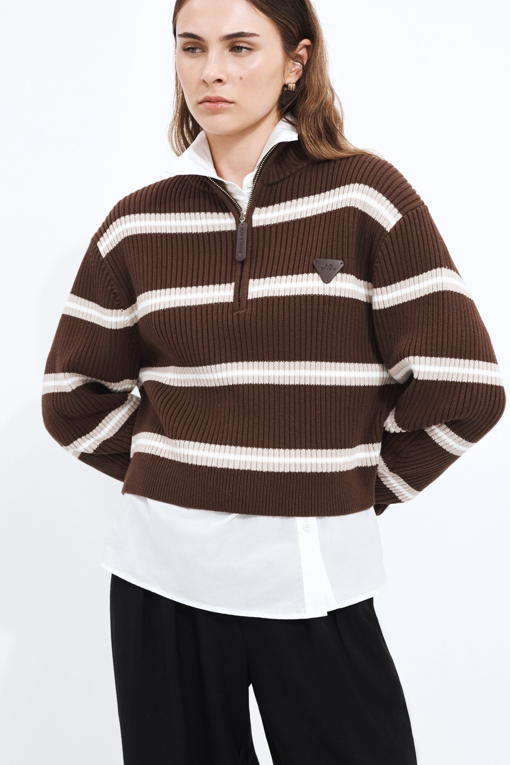 Aje Clara 1/4 Zip Stripe Jumper - Image 1