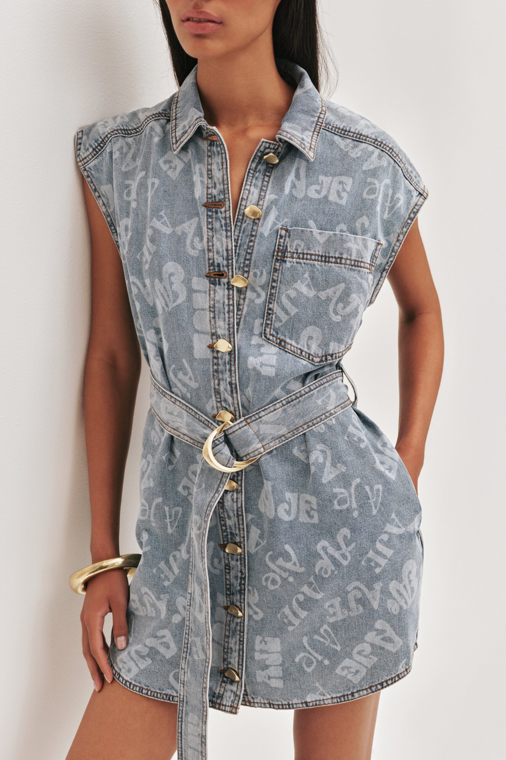 Aje Cary Denim Mini Dress - Image 3