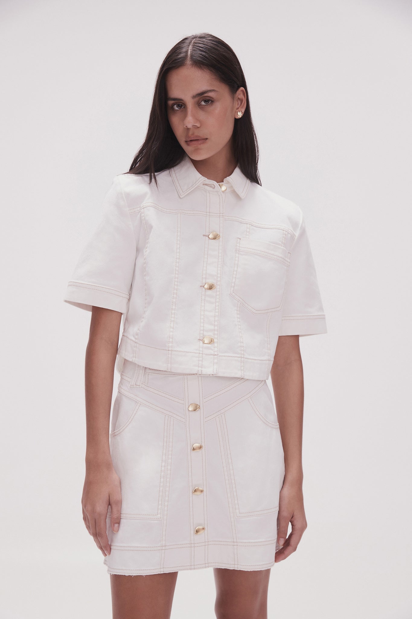 Aje Ember Denim Crop Shirt - Image 1