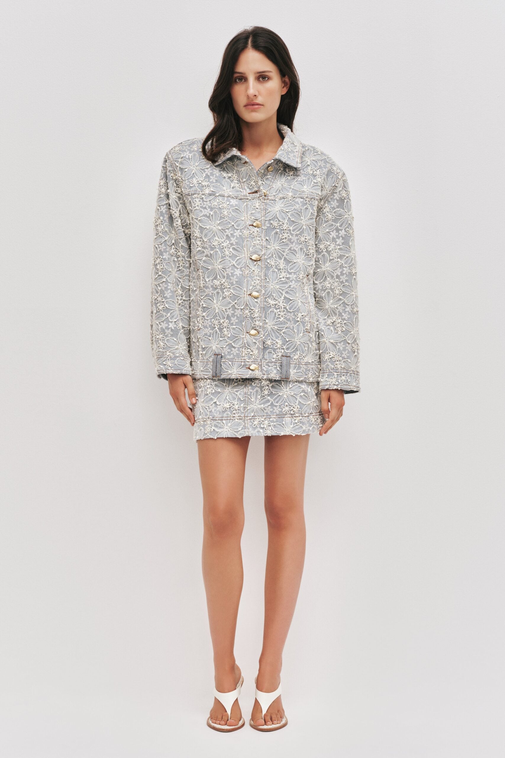 Aje Bloom Lace Denim Jacket - Image 1