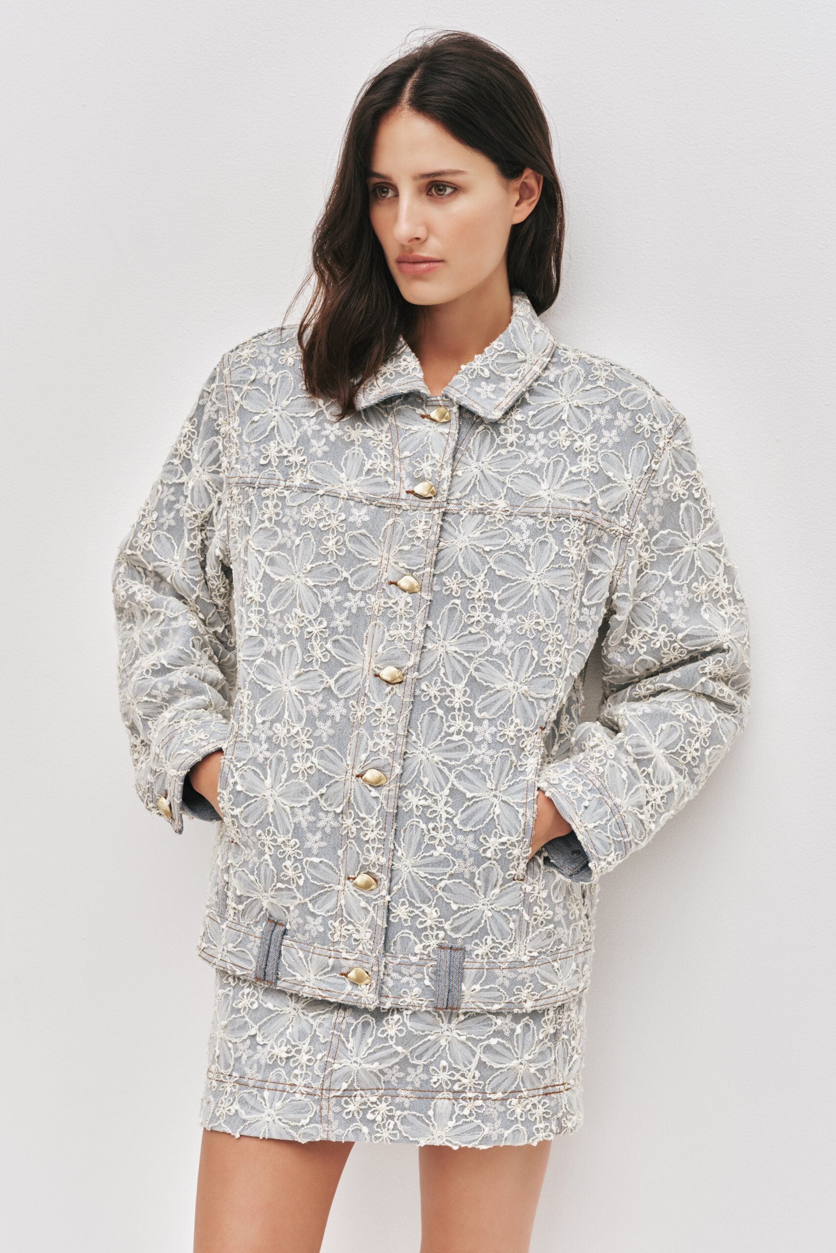 Aje Bloom Lace Denim Jacket - Image 3