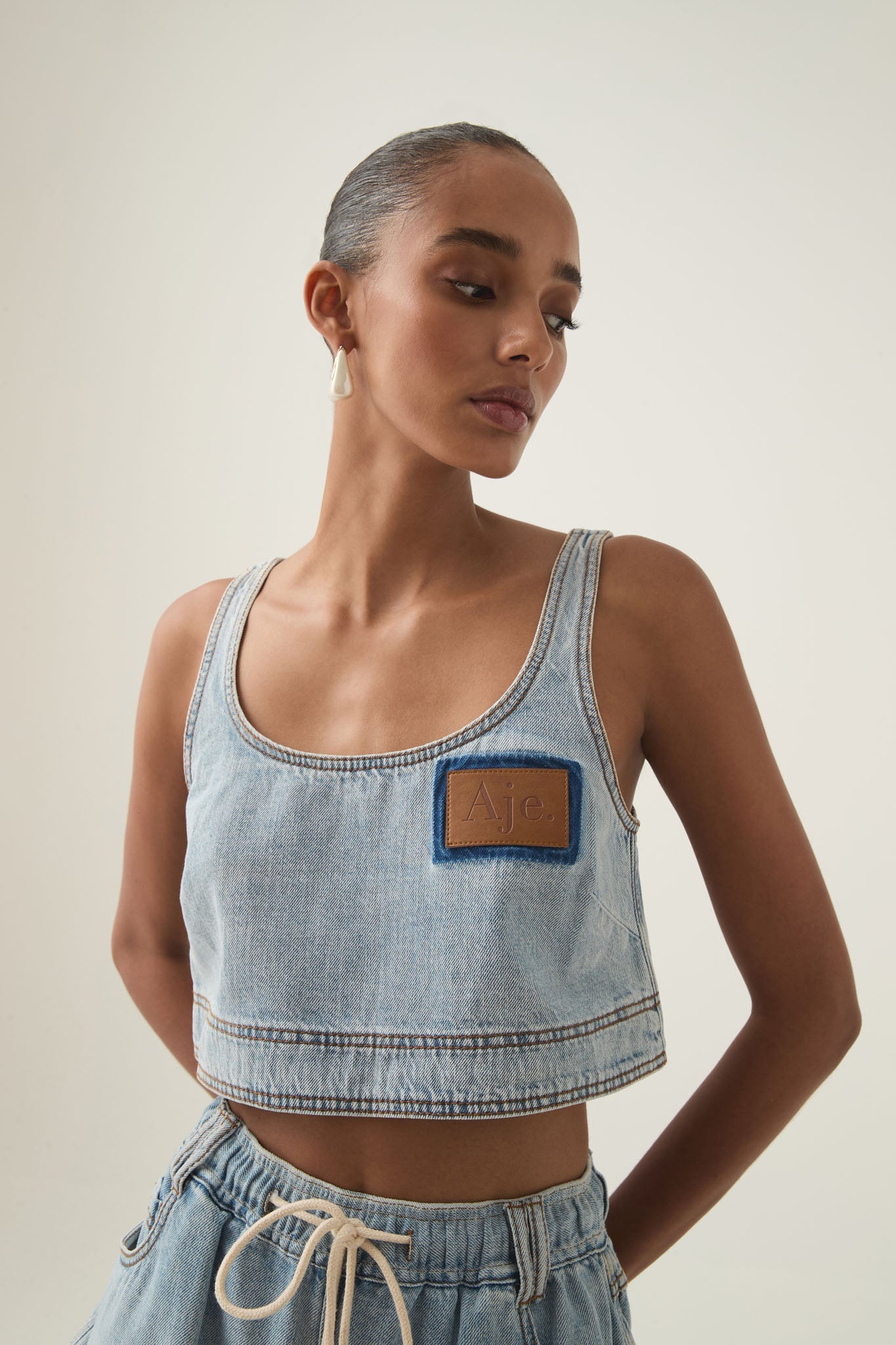 Aje Aura Denim Top - Image 1