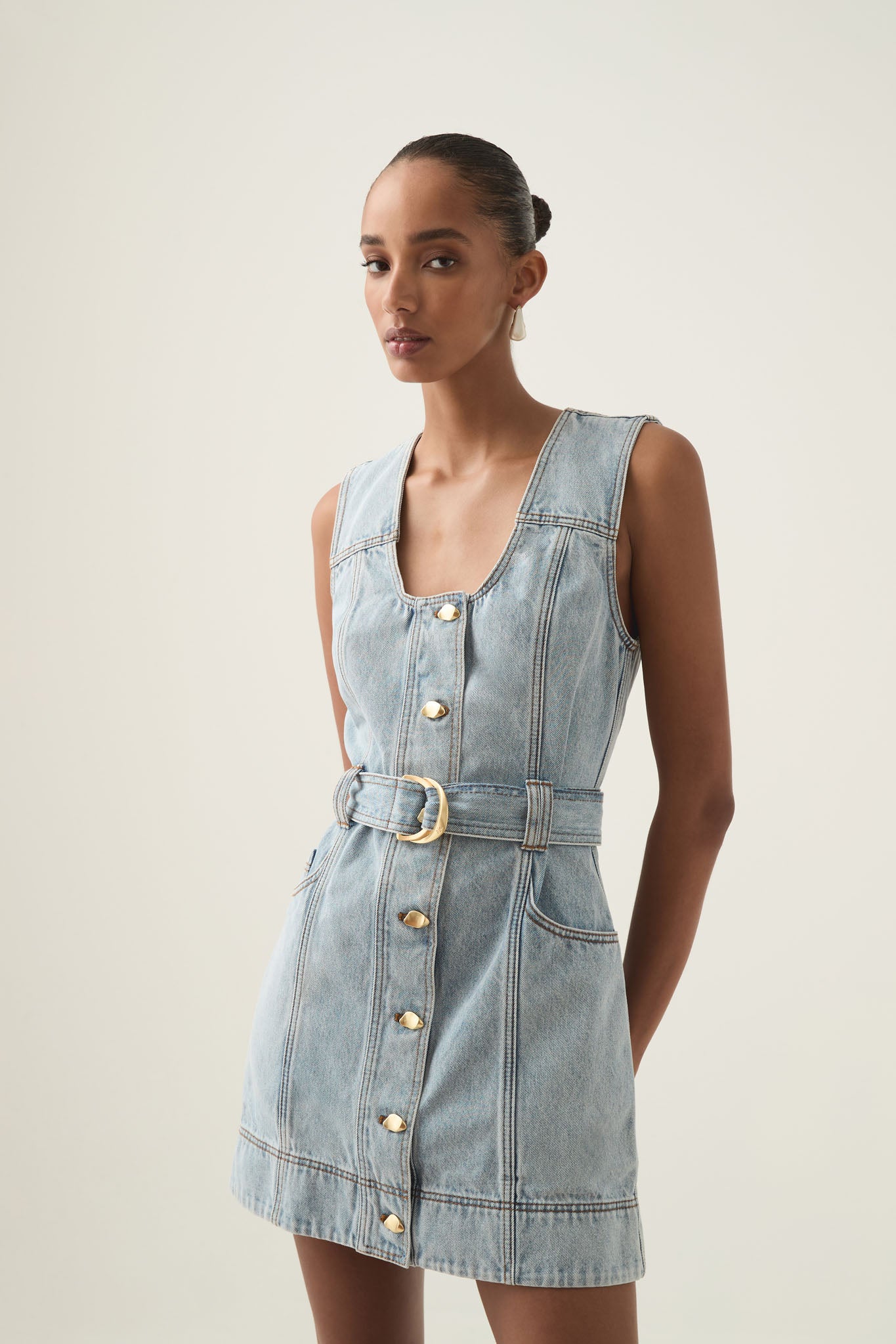 Aje Aura Denim Mini Dress - Image 1