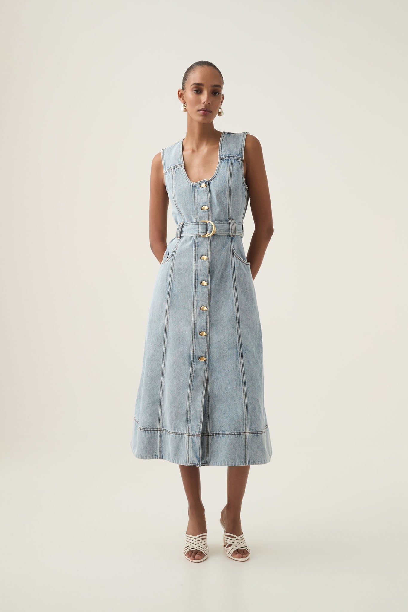 Aje Aura Denim Midi Dress - Image 1