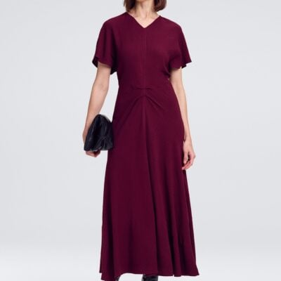 A.L.C. Rem Textured Crepe Ruched Midi Dress - Image 1